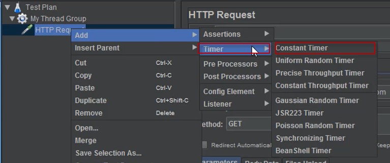 Timers in JMeter - Constant Timer